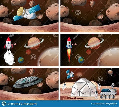 set  mars scenes stock vector illustration  cosmos