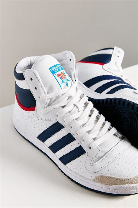 adidas originals leather originals top ten  high top sneaker  blue