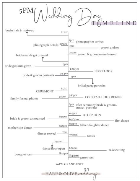 Wedding Day Timeline Template 5pm Ceremony Printable Word Searches