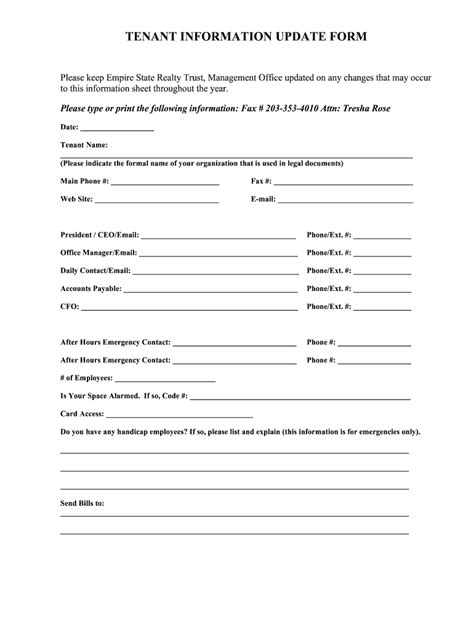 tenant information form fill  printable fillable blank