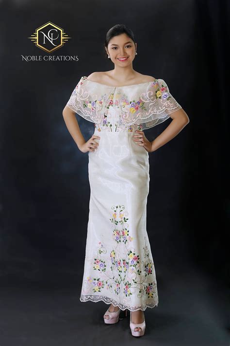 filipiniana dress embroidered off shoulder gown philippine filipiniana