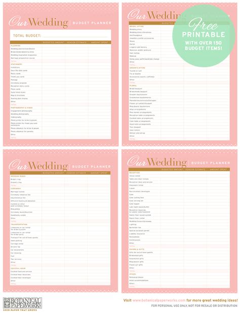 printable wedding budget planner botanical paperworks