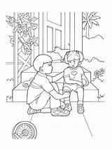 Boy Comforting Girl Hurt Sister His Lds Primary Family Print sketch template