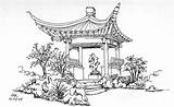 Japanese Pagoda Drawing Drawings Garden Chinese Embroidery China Gardens Hand Shrine Temple Architecture Draw Pen Painting Buildings Choose Board sketch template