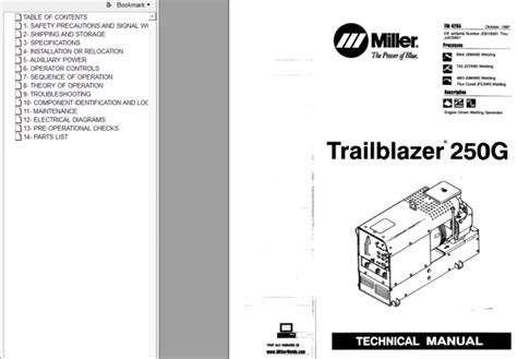 miller trailblazer  parts technical service manual ebay