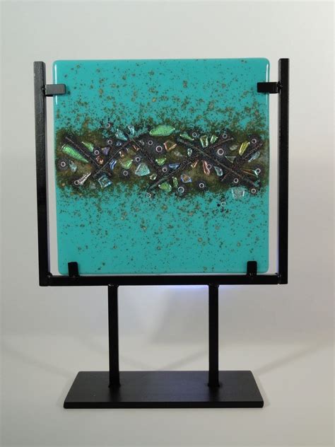 Hand Made Fused Art Glass Tile With Dichroic Inclusion By
