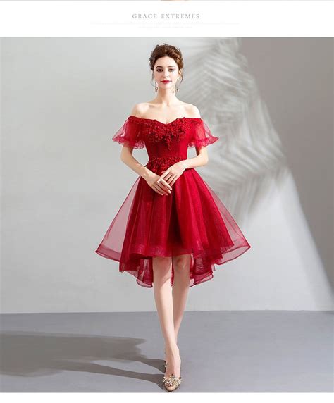 Short Red Prom Dress Off The Shoulder Lace Cocktail Dress