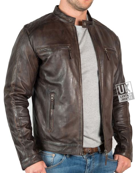 Mens Vintage Brown Leather Jacket Mustang Uk Lj