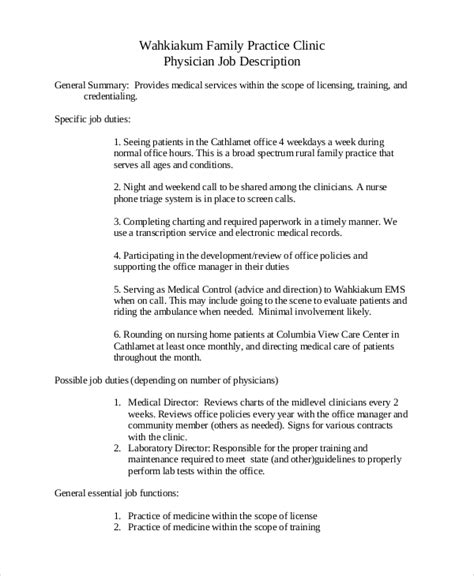 Free 10 Sample Physician Job Description Templates In Pdf