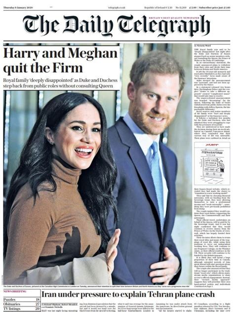 newspaper front pages cover prince harry  meghan markle quitting
