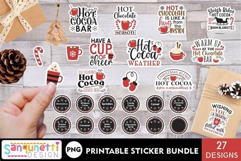 hot cocoa bar lettering  labels png sticker bundle