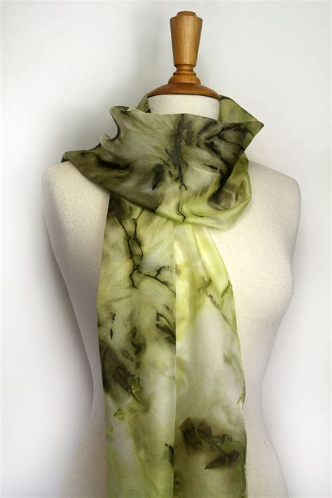 Hand Painted Khaki Green Silk Scarf Army Green Abstract Etsy