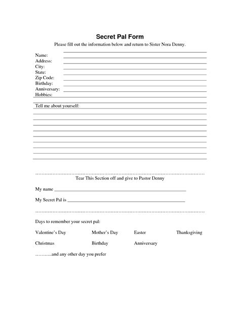 Secret Sister Questionnaire Secret Pal Form Download