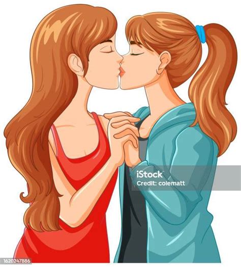 Lesbian Couple Kissing Cartoon Isolated Stock Illustration Download