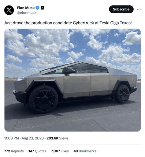 [elon Musk] Just Drove The Production Candidate Cybertruck At Tesla