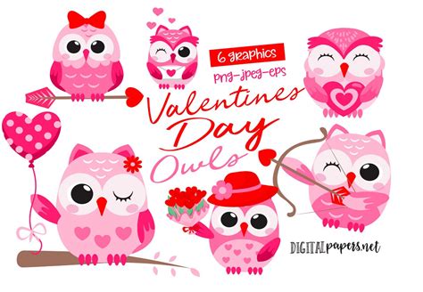 valentines day owls owl clipart valentines day clipart etsy
