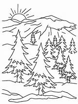 Coloring Mountain Pages Snowy Holidays Sunrise Sky sketch template