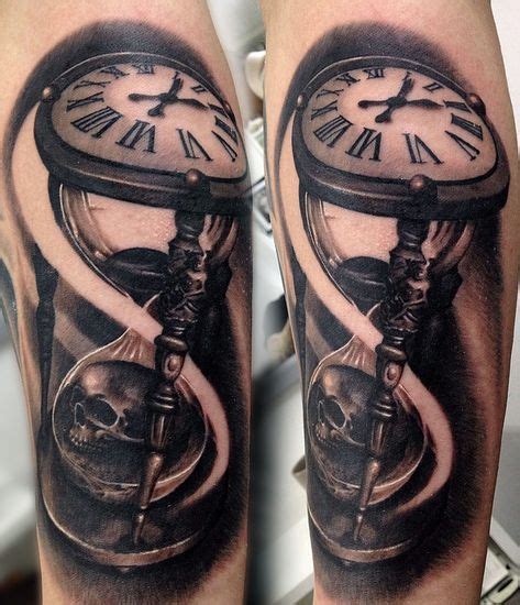 Black And Grey Realistic Hourglass And Skull Tattoo Tattoos 3d Neue
