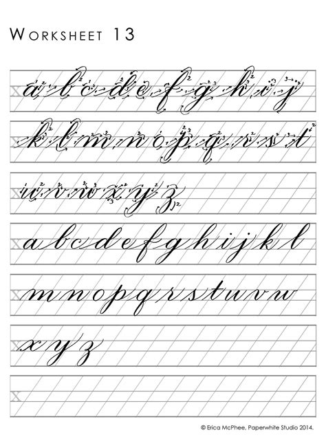 cursive alphabet worksheet  shown  black  white