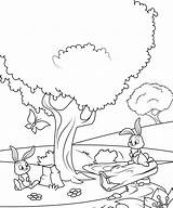 Tree Under Rabbits Coloring Pages Printable Kids Christmas Coloringonly sketch template