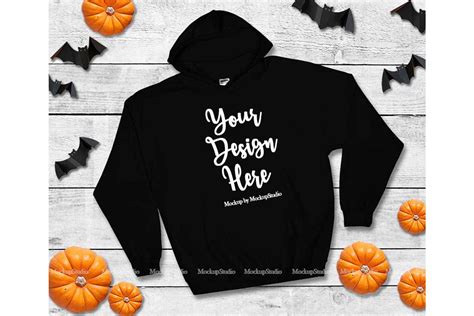 halloween black hoodie mockup gildan  mock  flat lay