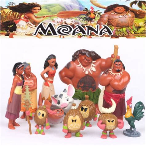 12 Pcs Lot Moana Action Figures Waialiki Maui Heihei Adventure Moana