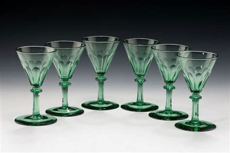 antique set of six green wine glasses