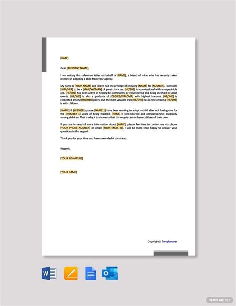 character reference letter  adoption  google docs word pages