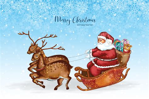merry christmas  santa claus reindeer card  snowflakes background