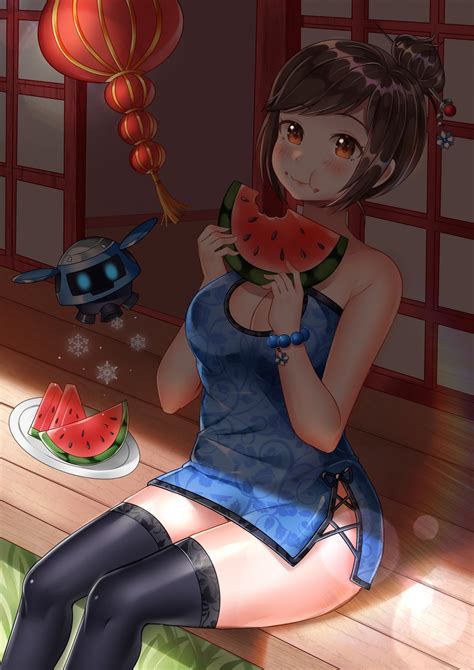 Wallpaper Illustration Anime Girls Short Hair Fruit