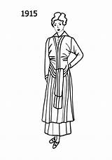 Fashion 1915 Dress Drawing History Coloring Era Sketches Line 1914 Silhouettes Silhouette Drawings Pages 1920 Costumes sketch template