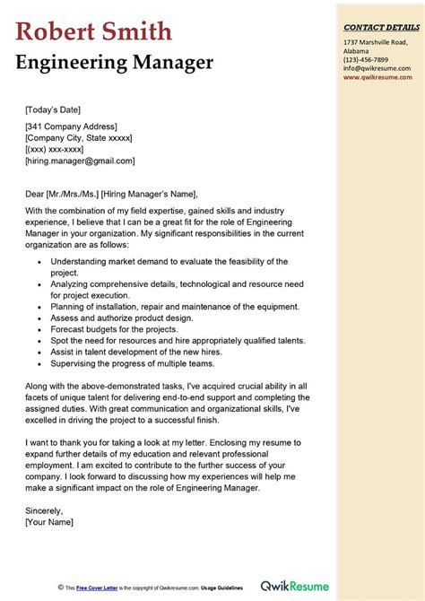 mechanical project engineer cover letter