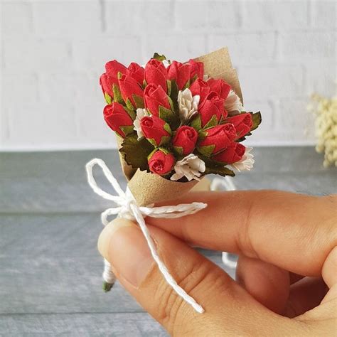 dollhouse miniature mulberry paper flowers bouquet red rose etsy rose bouquet valentines