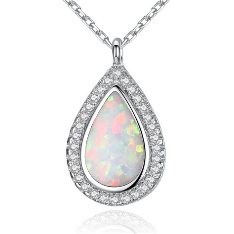 high quality  sterling silver jewelry  fashion opal drop cz crystal pendant  necklace