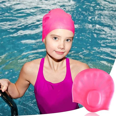 4 Pieces Silicone Long Hair Swim Cap With Ear Cover Waterproof Elastic