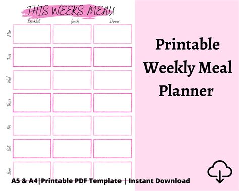 weekly meal planner printable meal planner printable weekly meal  xxx hot girl