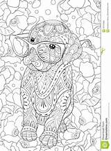 Het Stijlillustratie Volwassen Hond Glazen Kleurende Ontspannen sketch template