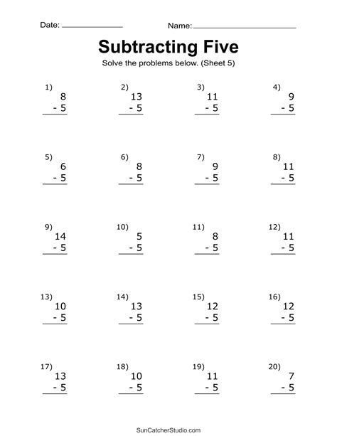 subtraction worksheets  printable math drills diy projects