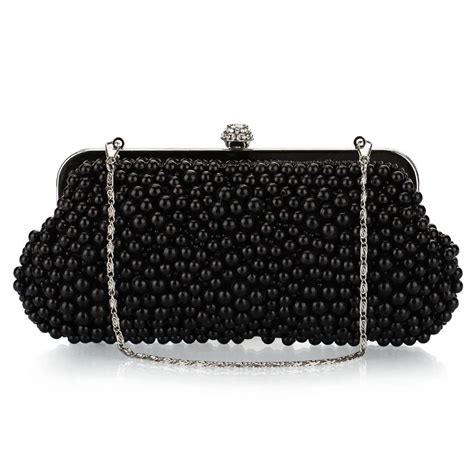 black pearl evening clutches women  rhinestones bridal purses wedding prom clutch bag