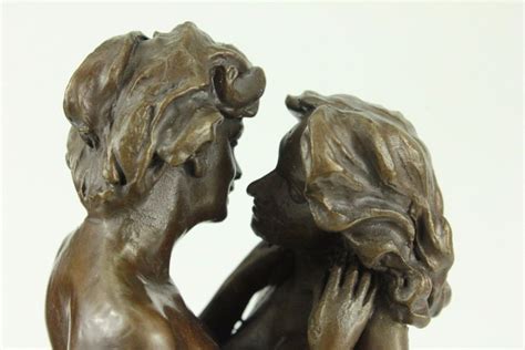 two lesbian lover kissing bronze sculpture on marble base