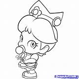 Mario Coloring Baby Peach Pages Toad Drawing Daisy Bros Draw Princess Goomba Character Face Kart Two Color Step Drawings Wii sketch template