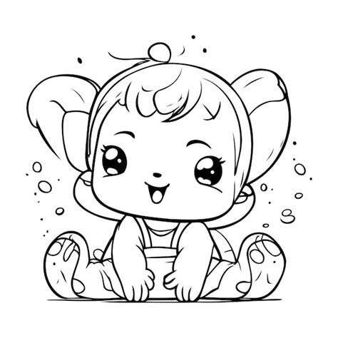 premium vector coloring page outline  cute cartoon  baby girl
