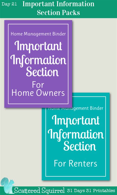 important information section printable packs home management binder