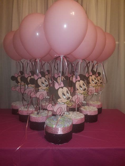 baby minnie mouse baby shower centerpieces pink balloon diaper cake
