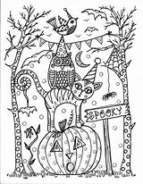 Halloween Coloring Adult Pages Printable Adults Kids Fun Color Colouring Print Cards Template Book Detailed Scary Advanced Happy Kleurplaat Google sketch template