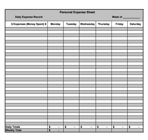 printable expense sheet template