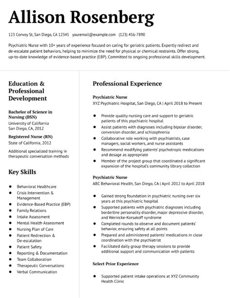 psychiatric nurse resume examples  templates