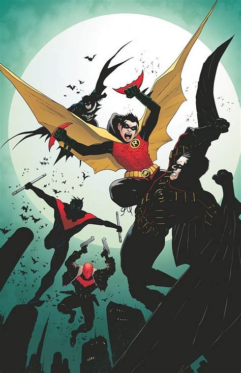 the 4 robins together robin red robin red hood and nightwing