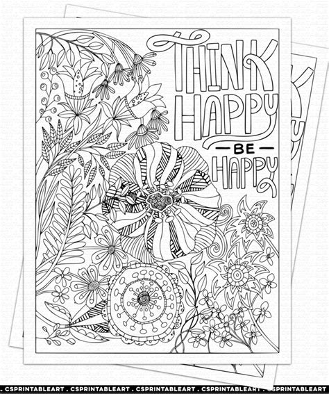 adult coloring page sign  happy  happy positive etsy