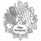 Thanksgiving Coloring Pages Adults Happy Harvest Corn Fruits Adult Color Kids October Printable Print Vegetables Fall Book Simple Sheets Berries sketch template